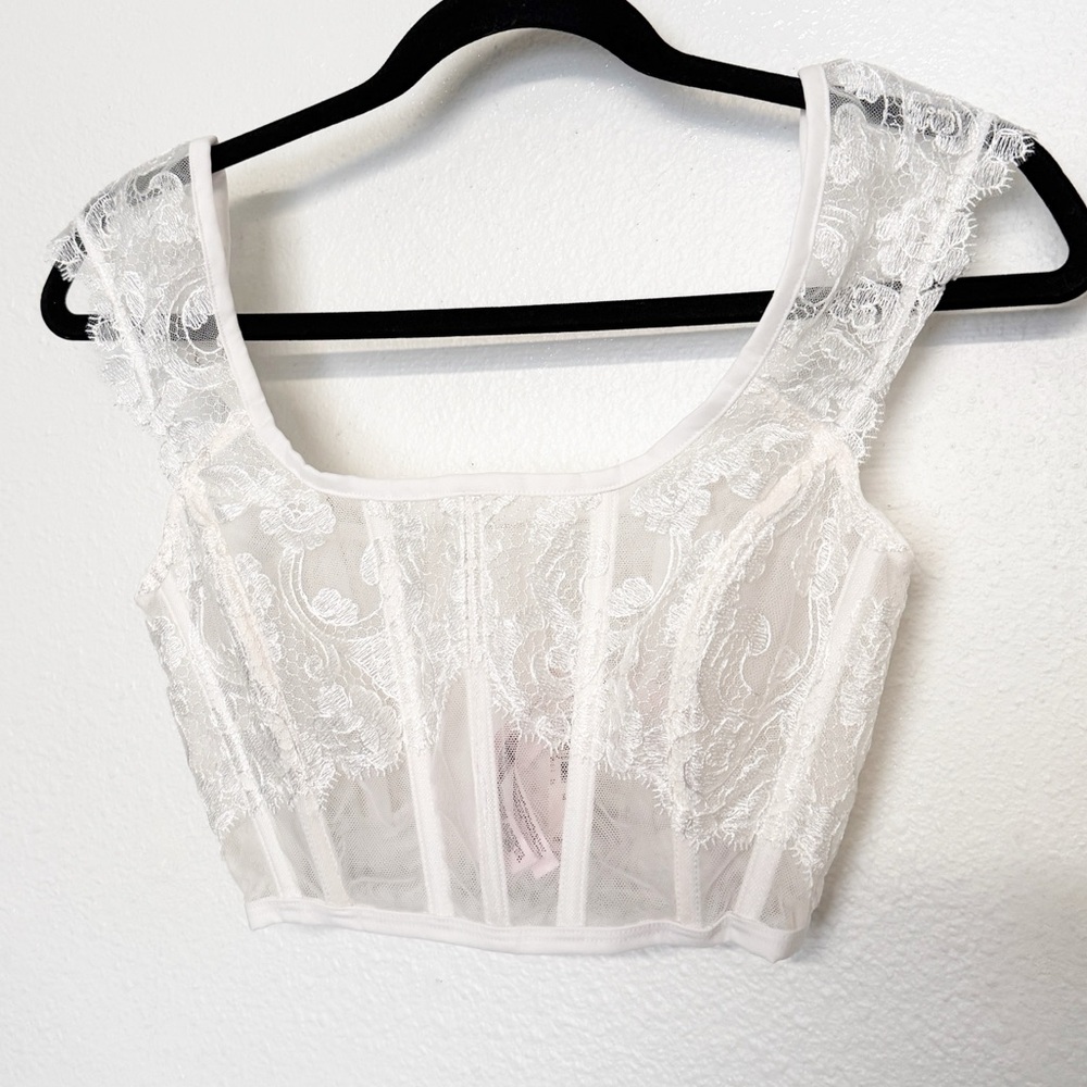 Victoria's Secret Dream Angels Boho Floral Embroidery Cap-Sleeve Corset Top